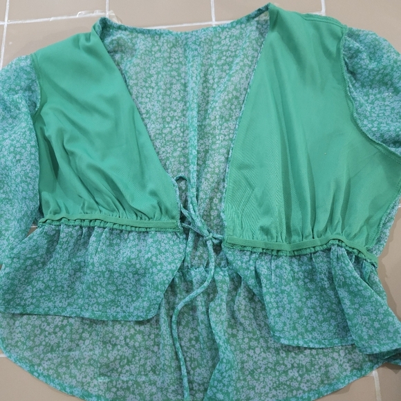Wild Fable green sheer floral tie-front crop top. Size L - Picture 7 of 7